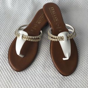 Italian Diamond Rhinestone & Gold Sandals, 8M,